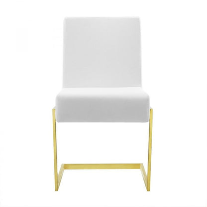 Set of Two White and Gold Upholstered Faux Leather Dining Side Chairs HomeRoots