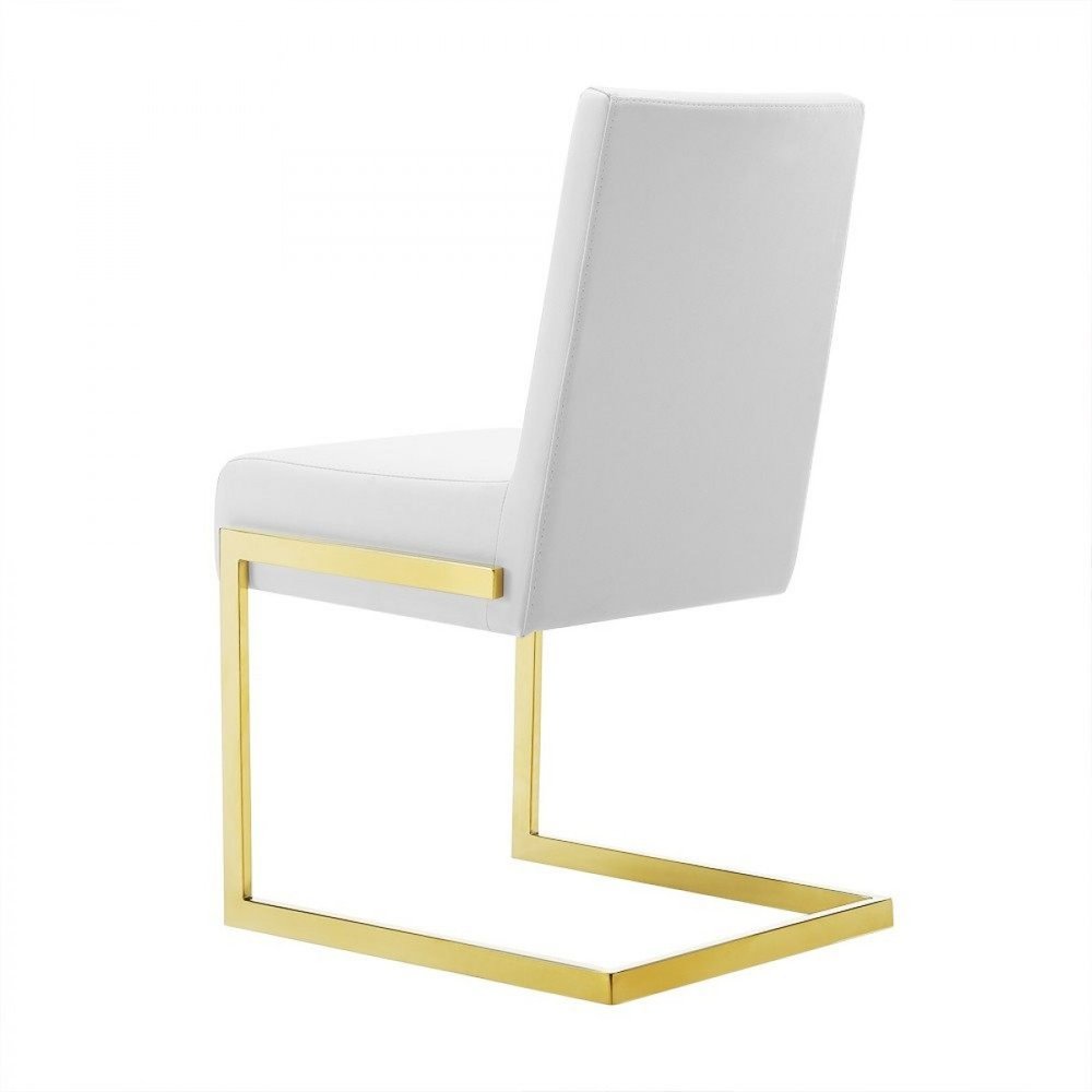 Set of Two White and Gold Upholstered Faux Leather Dining Side Chairs HomeRoots