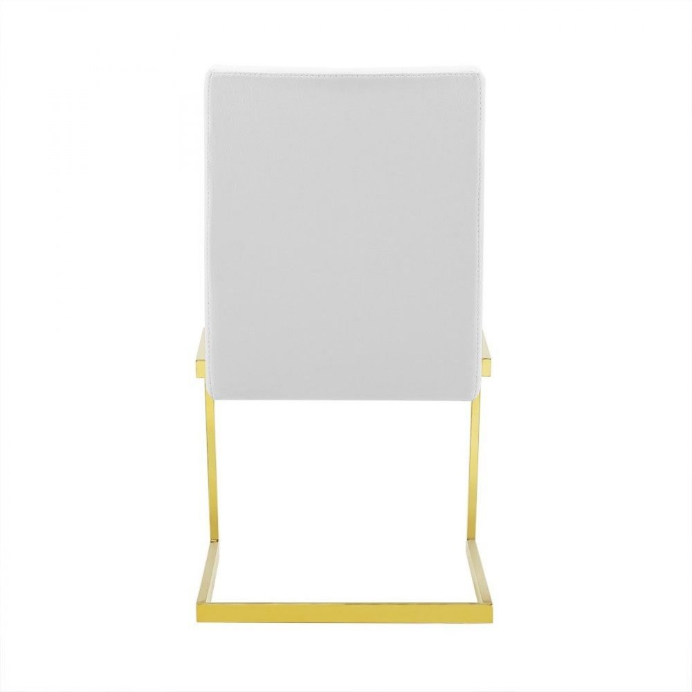 Set of Two White and Gold Upholstered Faux Leather Dining Side Chairs HomeRoots