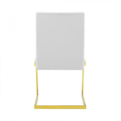 Set of Two White and Gold Upholstered Faux Leather Dining Side Chairs HomeRoots