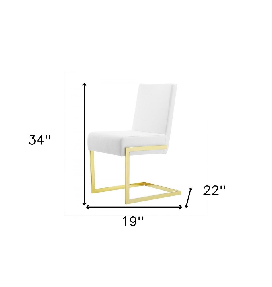 Set of Two White and Gold Upholstered Faux Leather Dining Side Chairs HomeRoots