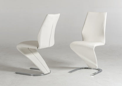 Set of Two White and Silver Upholstered Faux Leather Dining Side Chairs HomeRoots