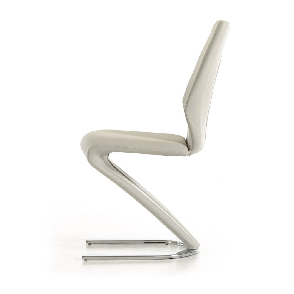 Set of Two White and Silver Upholstered Faux Leather Dining Side Chairs HomeRoots