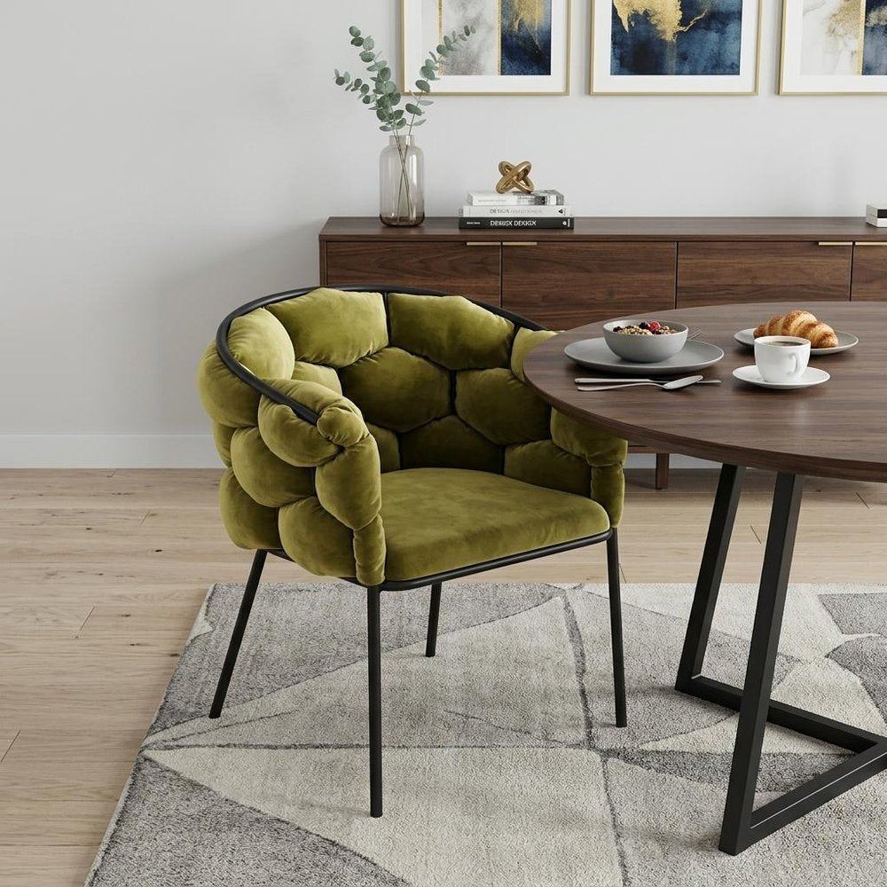 Green And Black Upholstered Fabric Dining Arm Chair — view 9