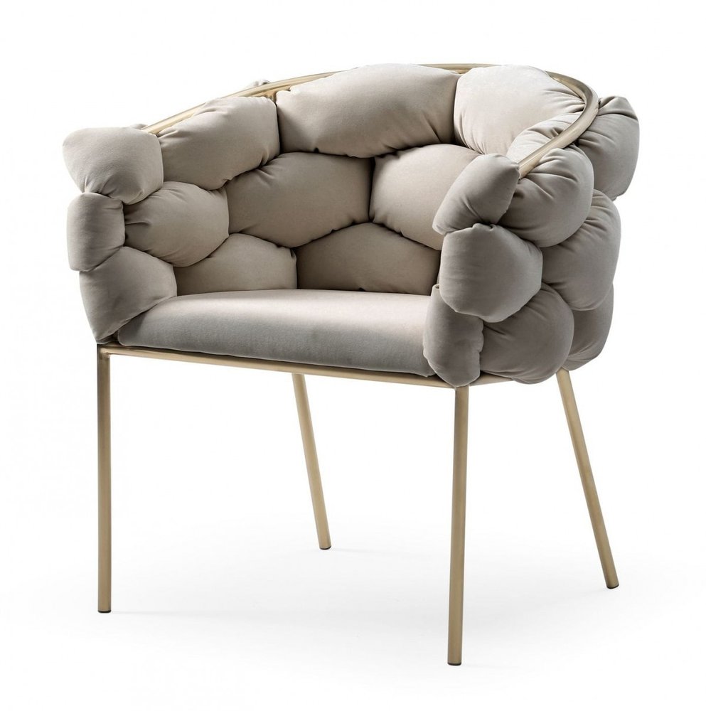 Tufted Gray And Brass Upholstered Velvet Dining Arm Chair HomeRoots