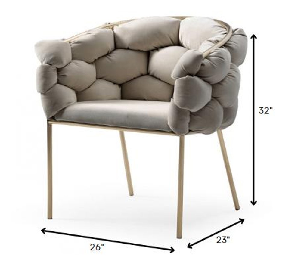 Tufted Gray And Brass Upholstered Velvet Dining Arm Chair HomeRoots