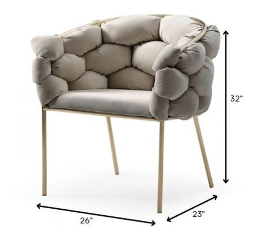 Tufted Gray And Brass Upholstered Velvet Dining Arm Chair HomeRoots
