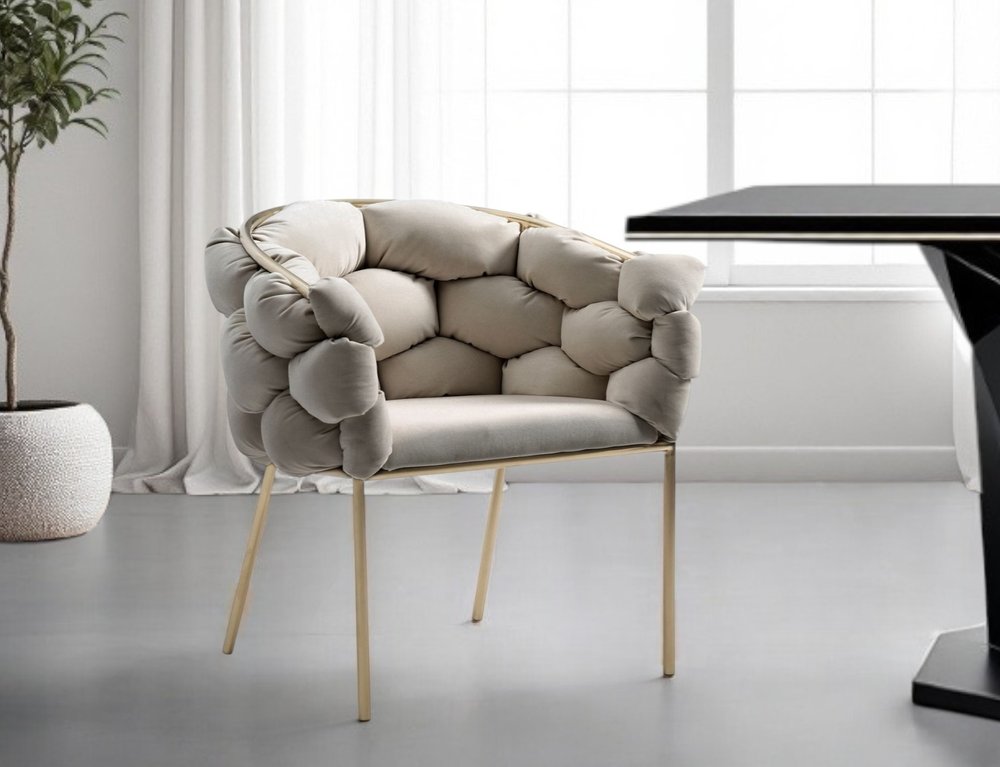 Tufted Gray And Brass Upholstered Velvet Dining Arm Chair HomeRoots