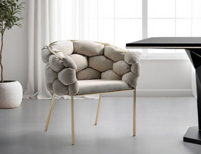 Tufted Gray And Brass Upholstered Velvet Dining Arm Chair HomeRoots