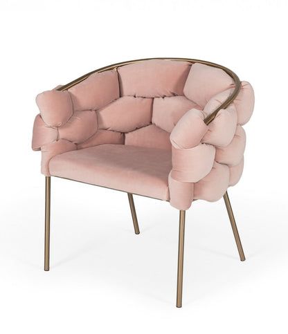 Pink and Brass Upholstered Fabric Dining Arm Chair HomeRoots