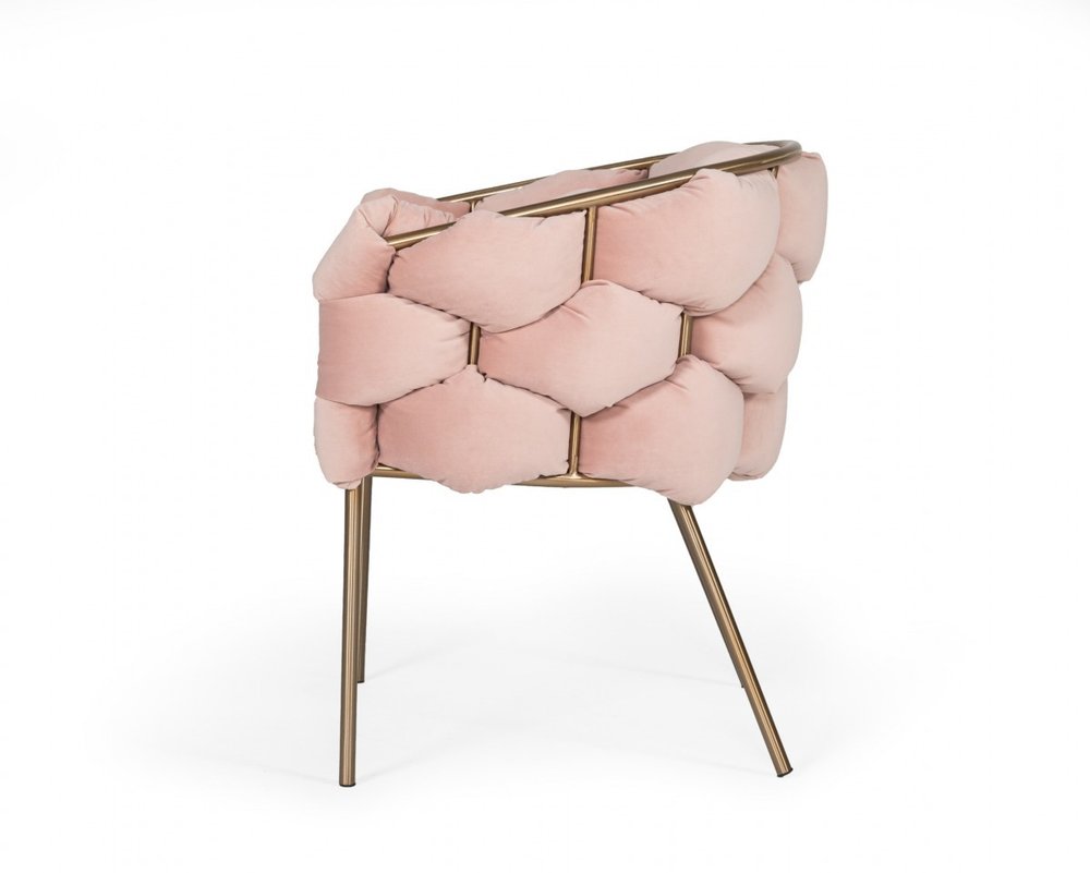 Pink and Brass Upholstered Fabric Dining Arm Chair HomeRoots
