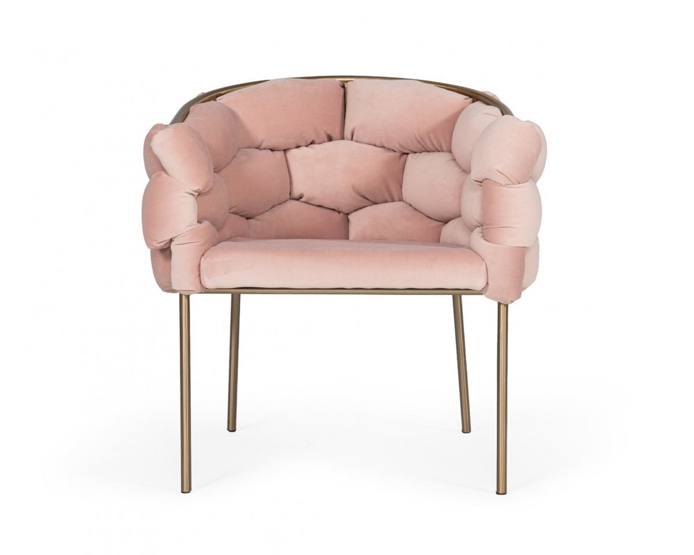 Pink and Brass Upholstered Fabric Dining Arm Chair HomeRoots