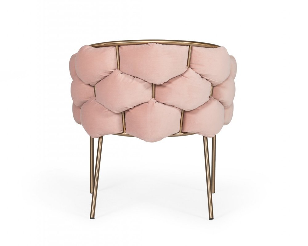 Pink and Brass Upholstered Fabric Dining Arm Chair HomeRoots