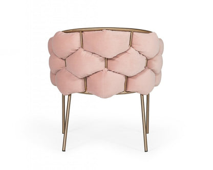 Pink and Brass Upholstered Fabric Dining Arm Chair HomeRoots