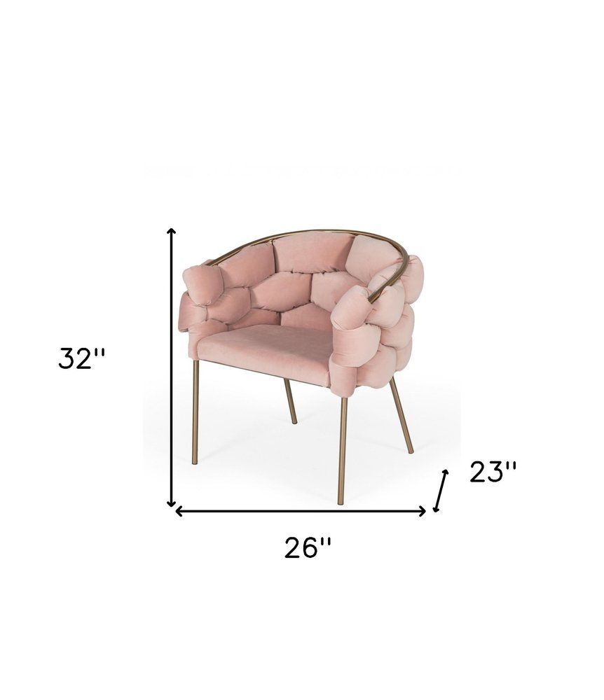 Pink and Brass Upholstered Fabric Dining Arm Chair HomeRoots