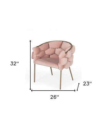 Pink and Brass Upholstered Fabric Dining Arm Chair HomeRoots