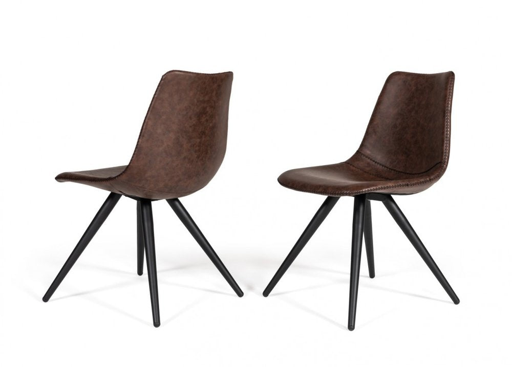 Set of Two Brown and Black Upholstered Faux Leather Dining Side Chairs HomeRoots