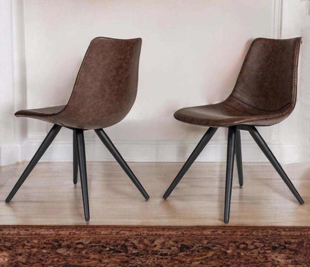 Set of Two Brown and Black Upholstered Faux Leather Dining Side Chairs HomeRoots