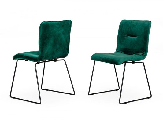 Set of Two Green and Black Upholstered Fabric Dining Side Chairs HomeRoots