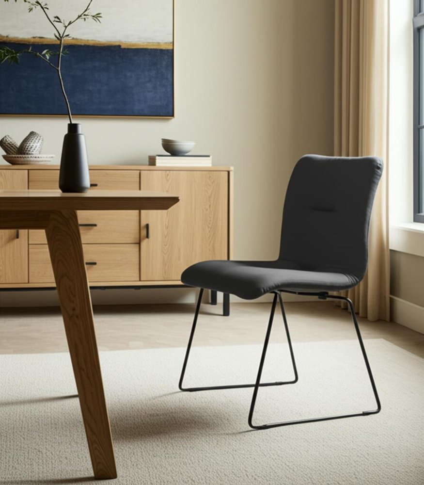 Set of Two Gray and Black Upholstered Fabric Dining Side Chairs HomeRoots