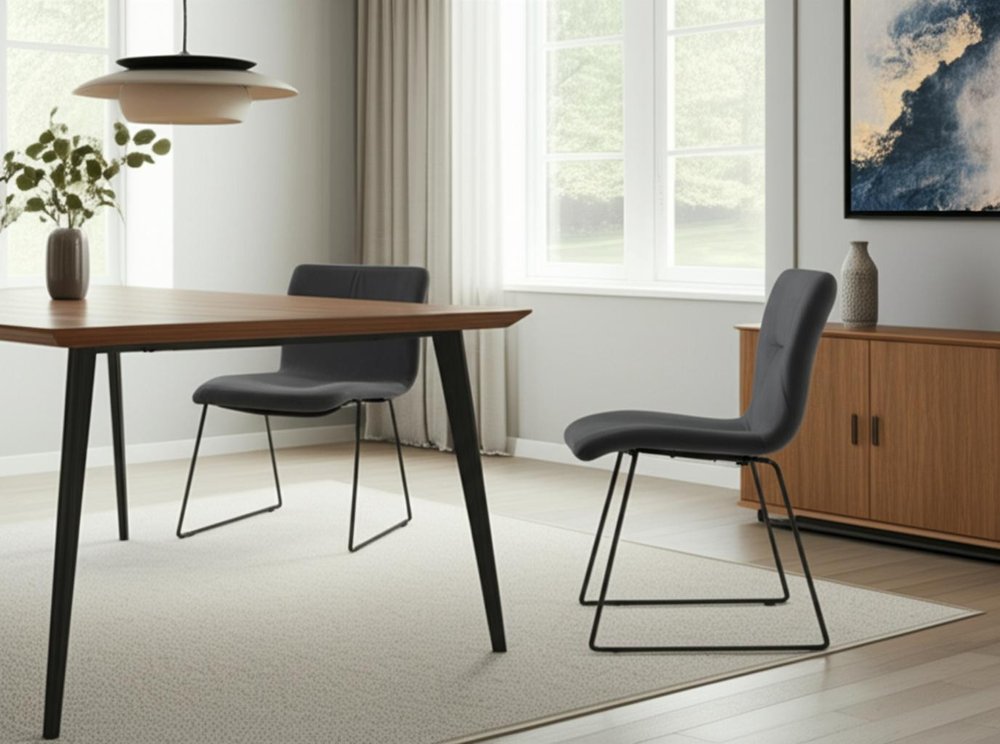 Set of Two Gray and Black Upholstered Fabric Dining Side Chairs HomeRoots