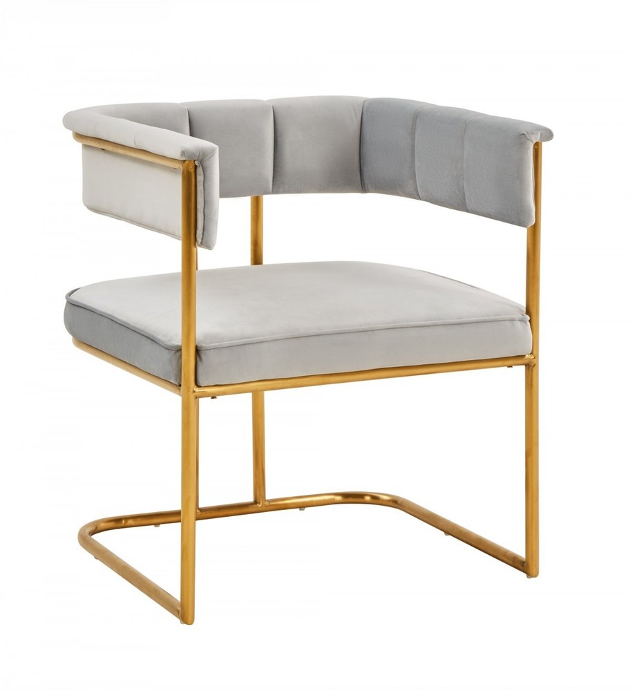 Gray and Gold Upholstered Fabric Dining Arm Chair HomeRoots
