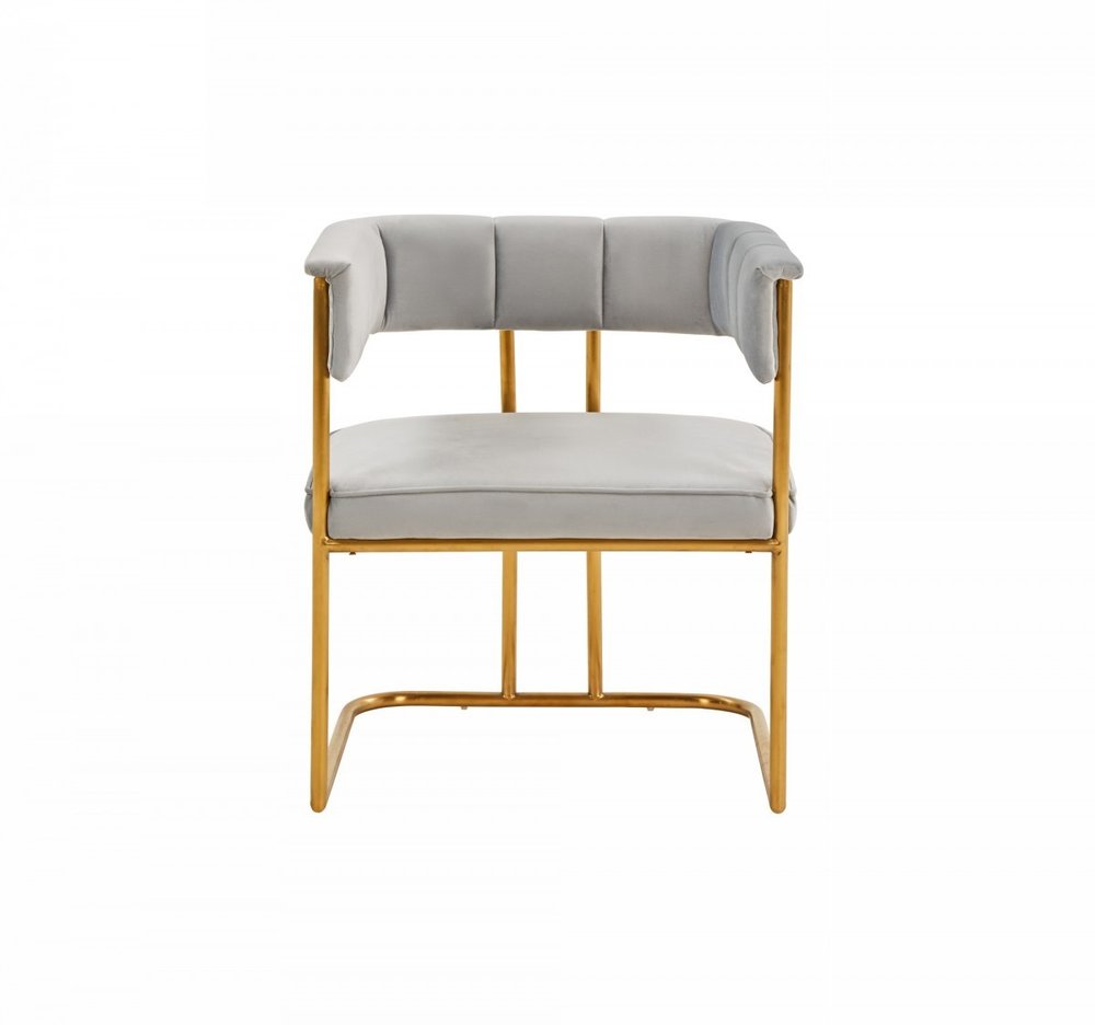 Gray and Gold Upholstered Fabric Dining Arm Chair HomeRoots