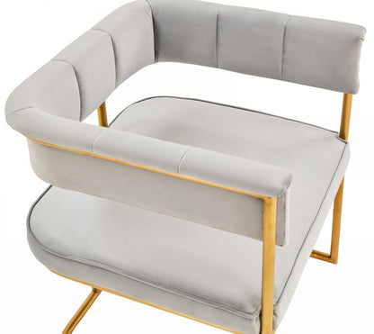 Gray And Gold Upholstered Fabric Dining Arm Chair