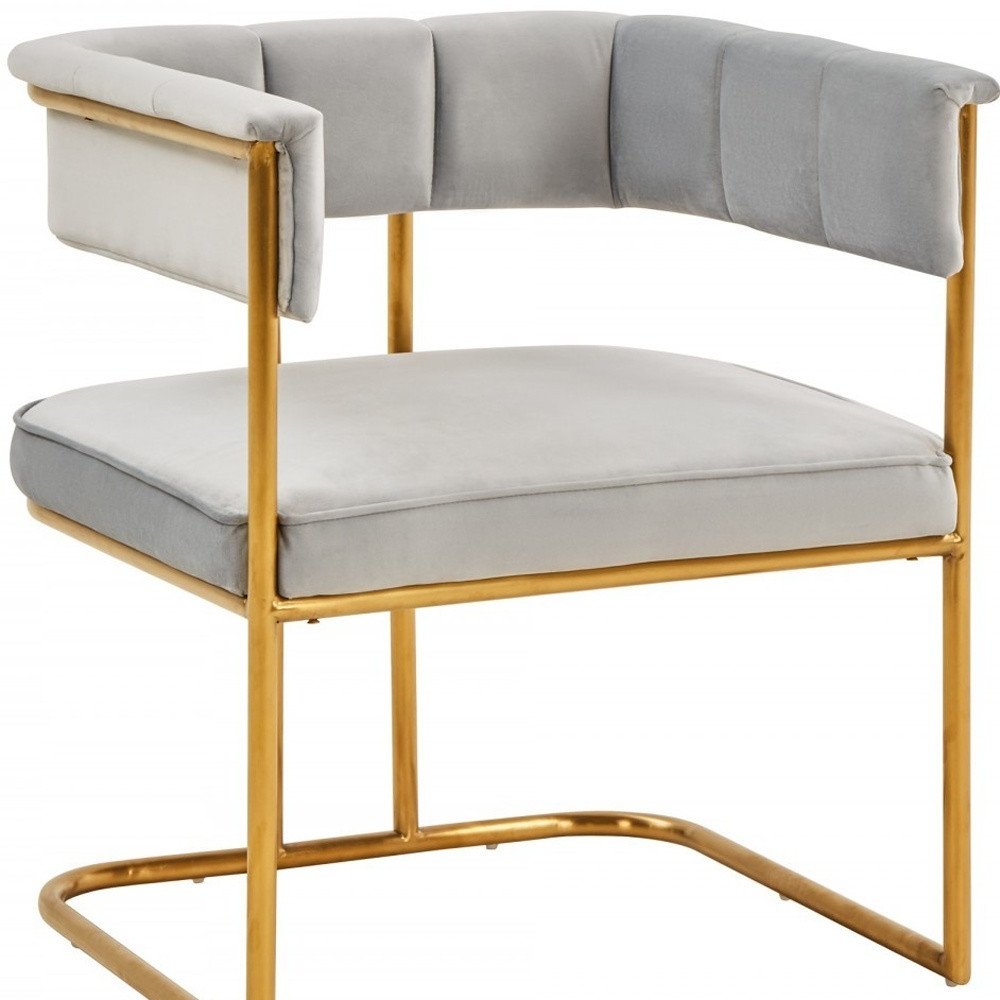Gray and Gold Upholstered Fabric Dining Arm Chair HomeRoots
