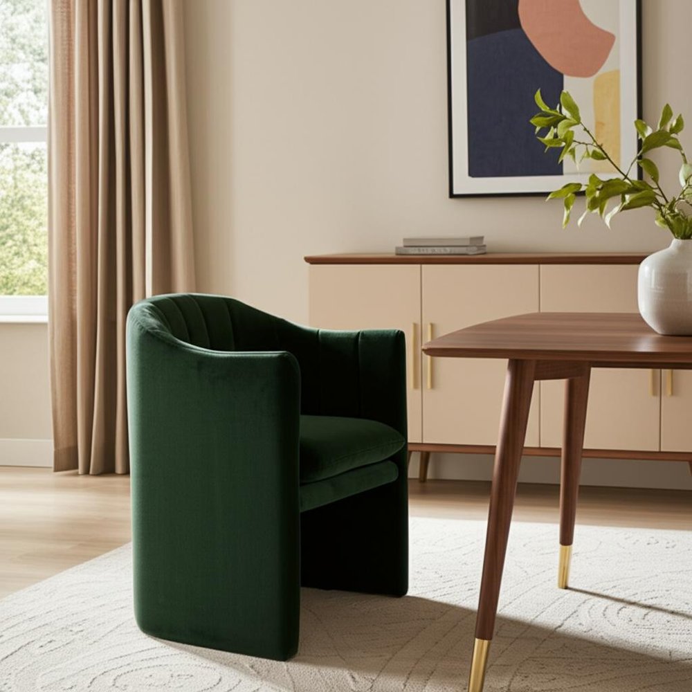 Green Upholstered Velvet Dining Arm Chair — view 8