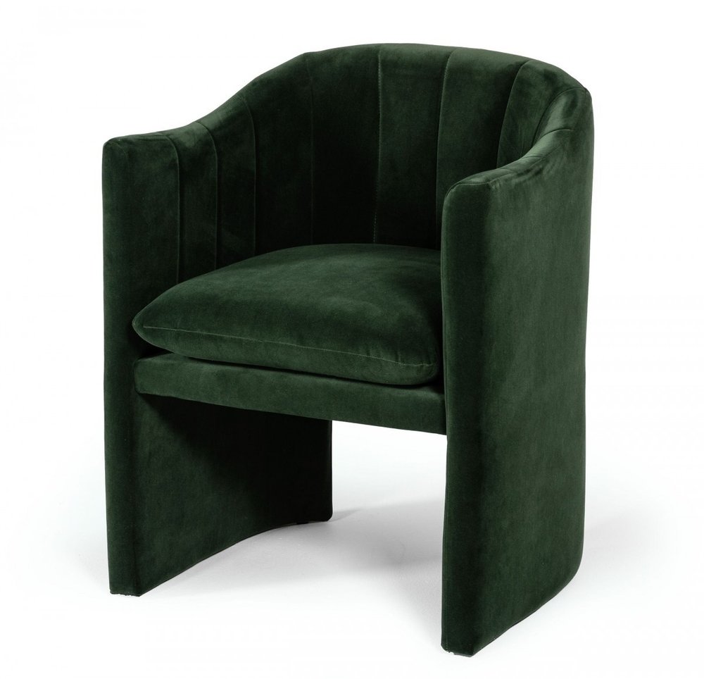 Green Upholstered Velvet Dining Arm Chair — view 1