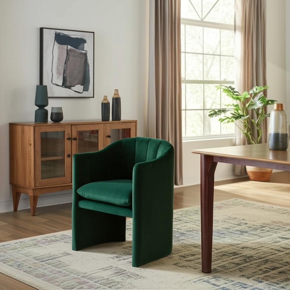 Green Upholstered Velvet Dining Arm Chair — view 7