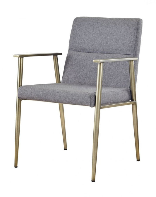 Gray and Antiqued Brass Upholstered Fabric Dining Arm Chair HomeRoots