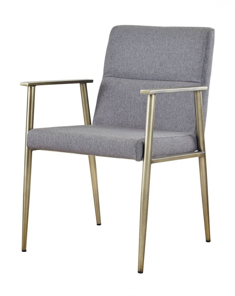 Gray and Antiqued Brass Upholstered Fabric Dining Arm Chair HomeRoots
