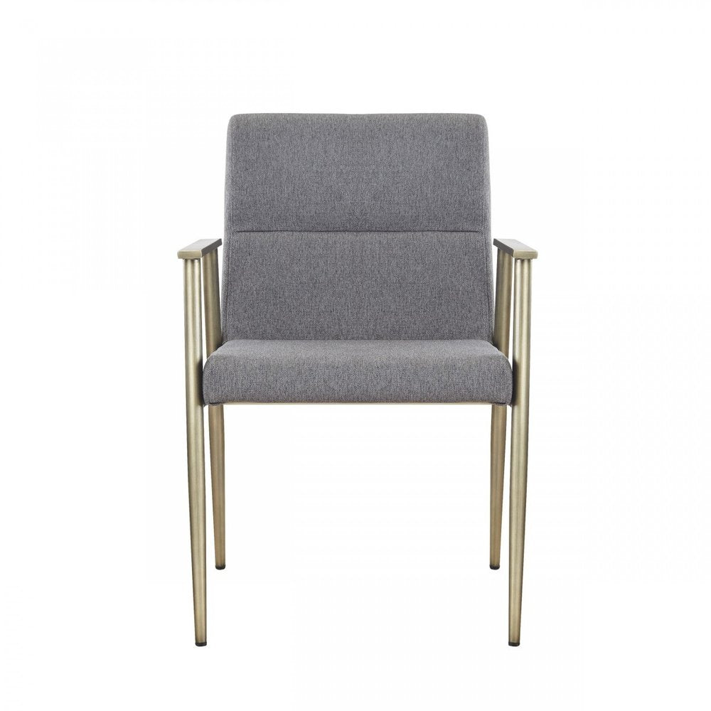 Gray and Antiqued Brass Upholstered Fabric Dining Arm Chair HomeRoots