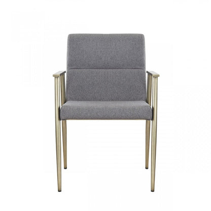 Gray and Antiqued Brass Upholstered Fabric Dining Arm Chair HomeRoots