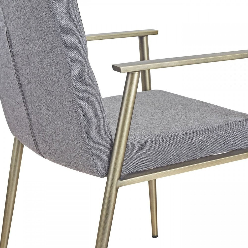 Gray and Antiqued Brass Upholstered Fabric Dining Arm Chair HomeRoots