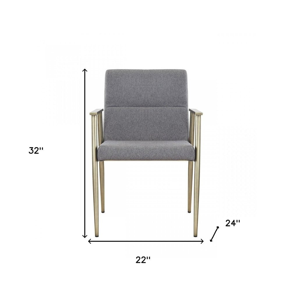 Gray and Antiqued Brass Upholstered Fabric Dining Arm Chair HomeRoots