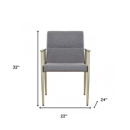 Gray and Antiqued Brass Upholstered Fabric Dining Arm Chair HomeRoots