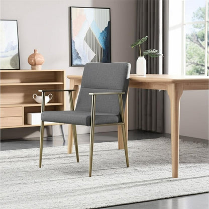 Gray and Antiqued Brass Upholstered Fabric Dining Arm Chair HomeRoots