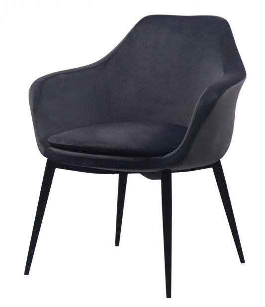 Gray And Black Upholstered Velvet Dining Arm Chair