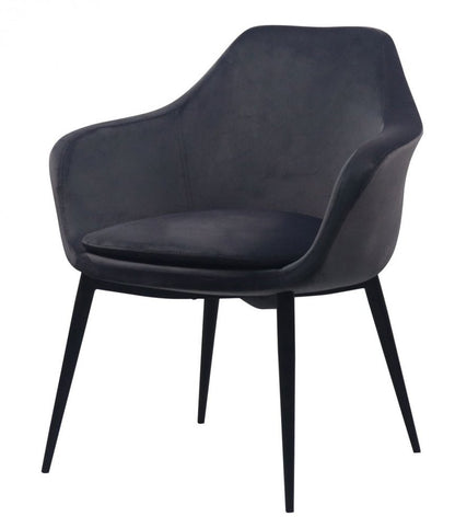 Gray and Black Upholstered Velvet Dining Arm Chair HomeRoots