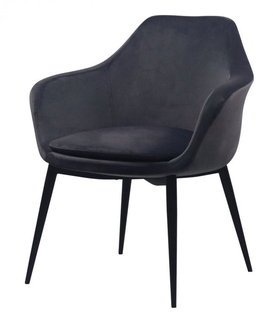 Gray and Black Upholstered Velvet Dining Arm Chair HomeRoots