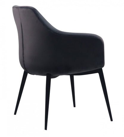 Gray And Black Upholstered Velvet Dining Arm Chair