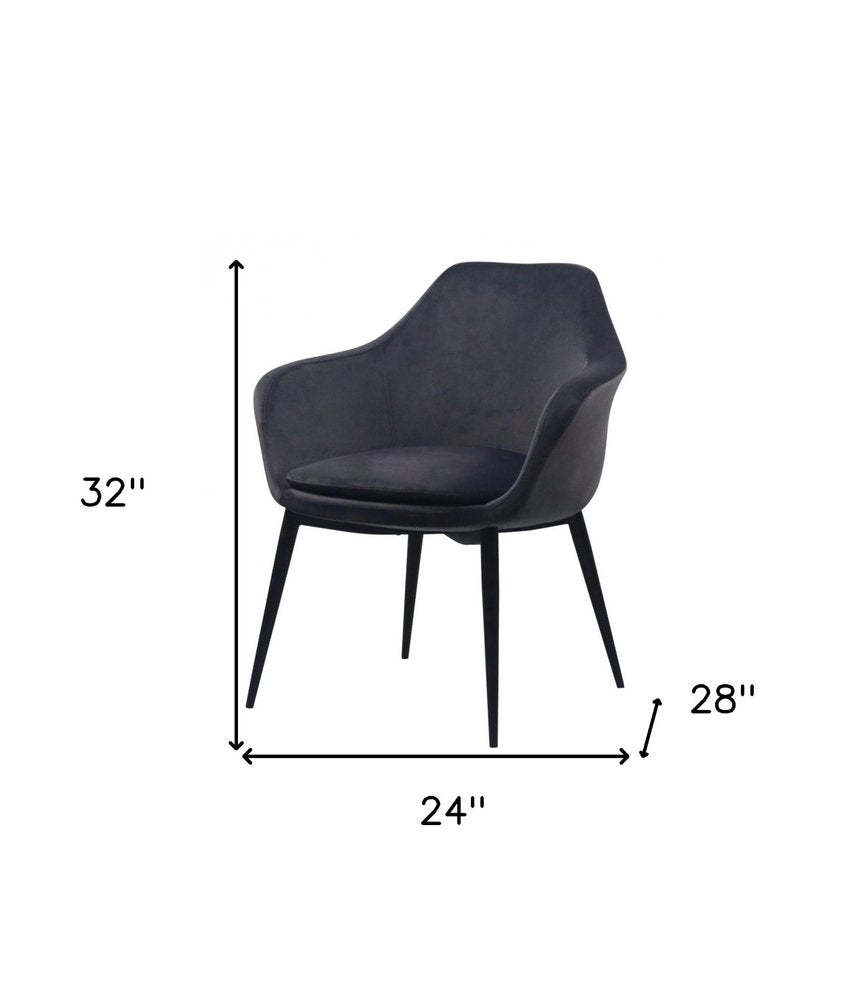 Gray and Black Upholstered Velvet Dining Arm Chair HomeRoots