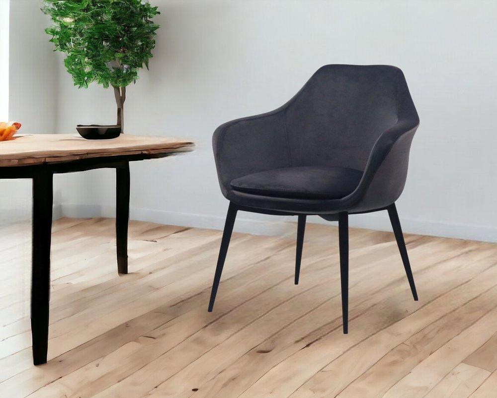 Gray and Black Upholstered Velvet Dining Arm Chair HomeRoots
