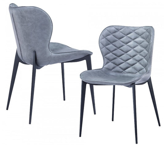 Set of Two Gray and Black Upholstered Faux Leather Dining Side Chairs HomeRoots