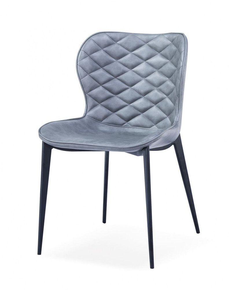 Set of Two Gray and Black Upholstered Faux Leather Dining Side Chairs HomeRoots