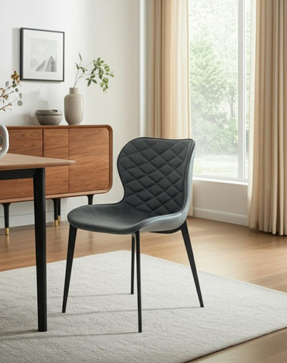 Set of Two Gray and Black Upholstered Faux Leather Dining Side Chairs HomeRoots