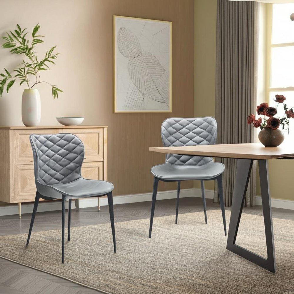 Set of Two Gray and Black Upholstered Faux Leather Dining Side Chairs HomeRoots